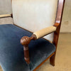 Antique French Settee in Cream Leather & Royal Blue Mohair Product Image