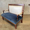 Antique French Settee in Cream Leather & Royal Blue Mohair Product Image