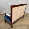Antique French Settee in Cream Leather & Royal Blue Mohair Product Image