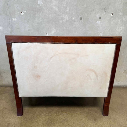 Antique French Settee in Cream Leather & Royal Blue Mohair