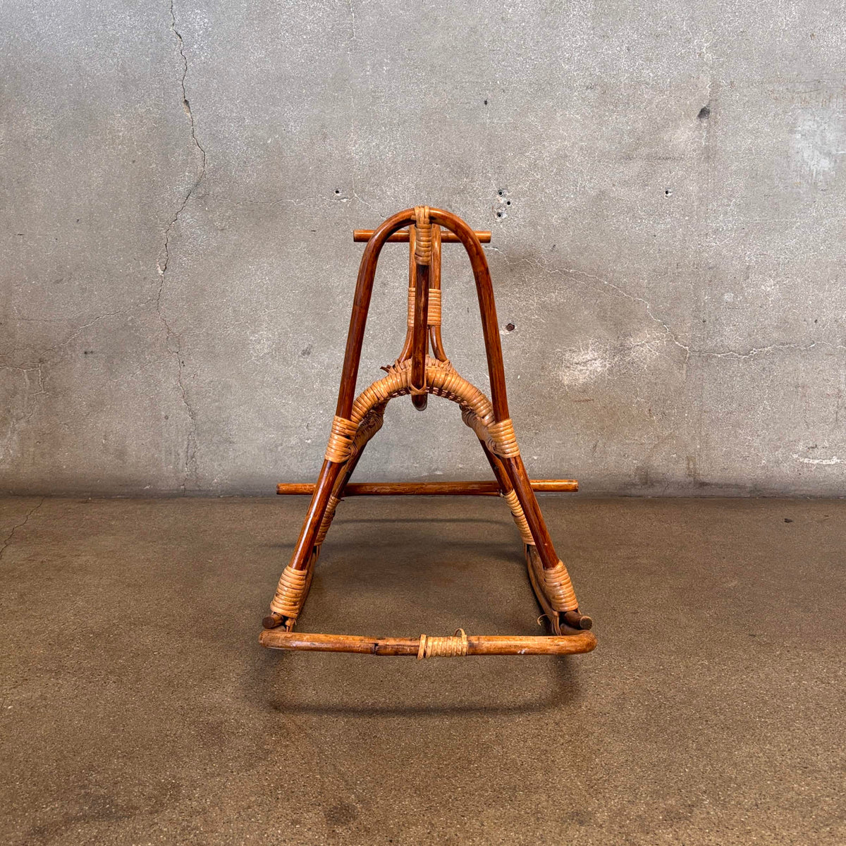 Mid Century Modern Franco Albine Style Rattan & Bamboo Rocking Horse C. 1960s