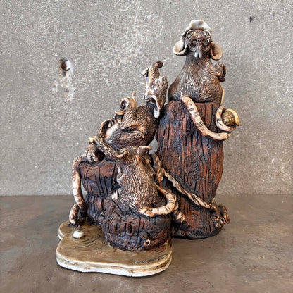 M. Hubbell Studio Pottery Rats Sculpture
