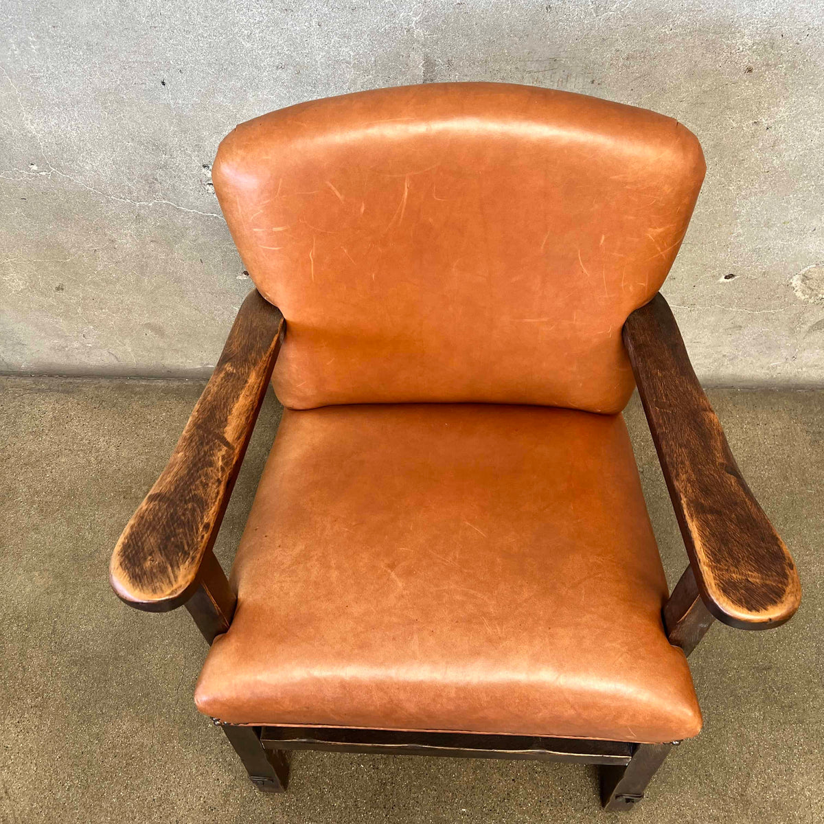 Monterey Furniture Classic Arm Chair Old Wood & Leather c. 1930