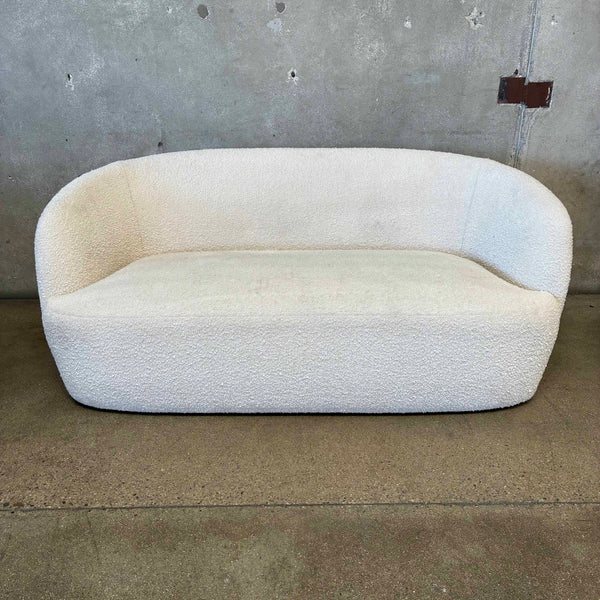 Mid Century Inspired Loveseat Sofa By CB2 with Ivory Boucle Fabric