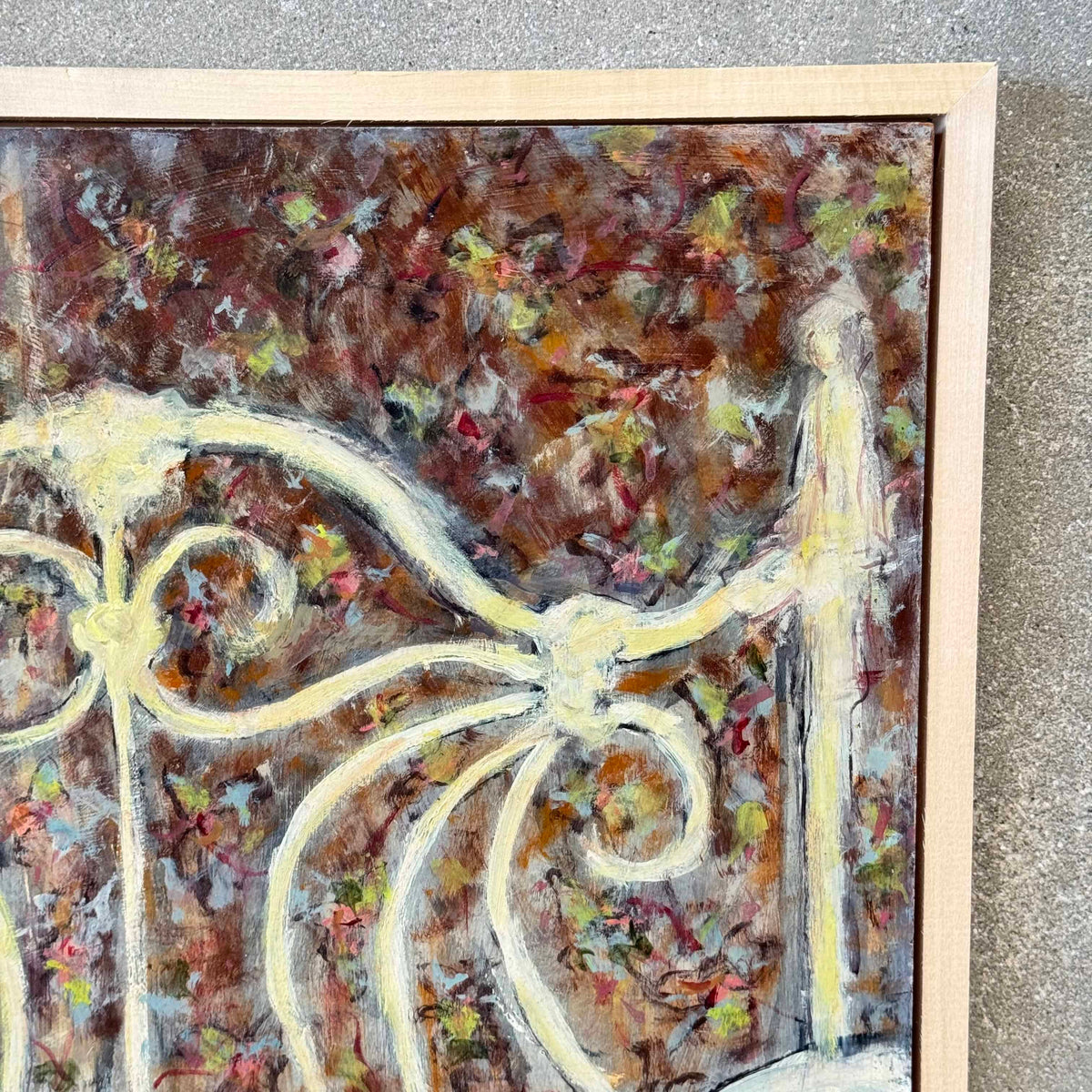 1960's Original Oil Om Board - Floral Wall With Bed Signed B. Sandler