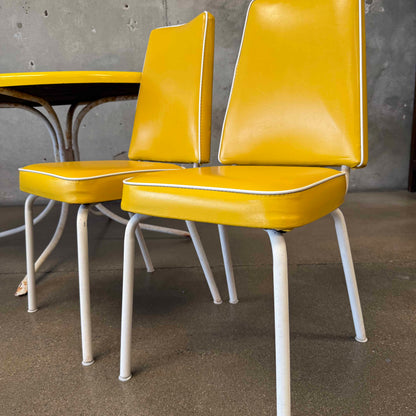 1970s Lemon Slice Dining Table and Four Original Yellow Chairs