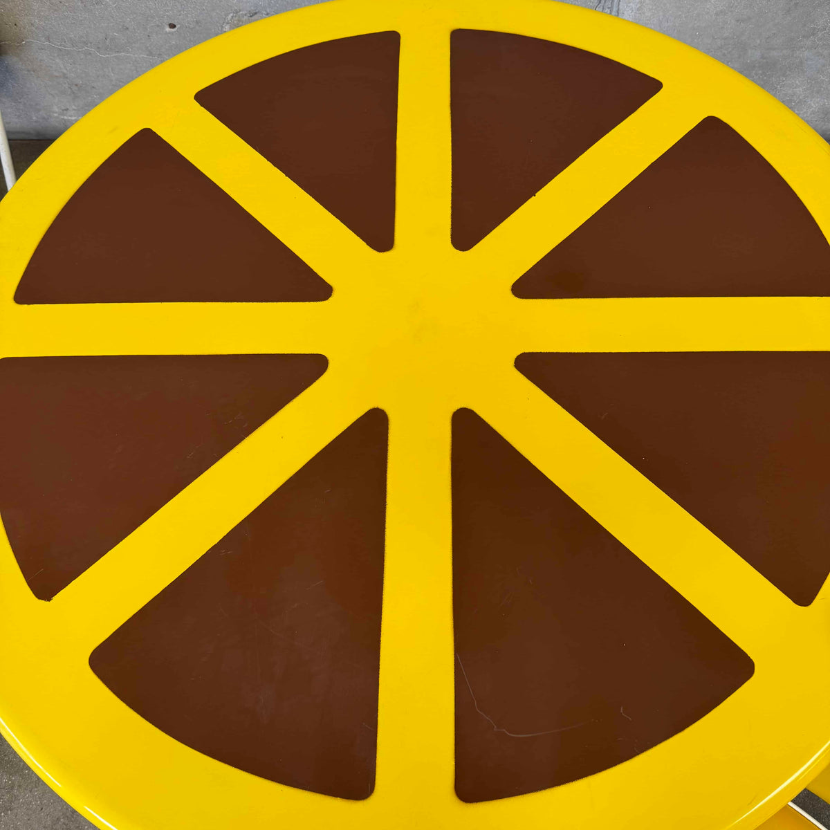 1970s Lemon Slice Dining Table and Four Original Yellow Chairs