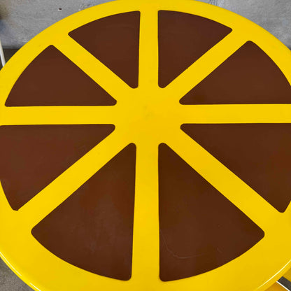 1970s Lemon Slice Dining Table and Four Original Yellow Chairs
