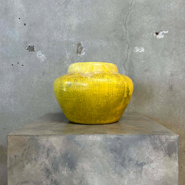 Vintage Mid Century Yellow Ceramic Planter w/ Crackle Glaze
