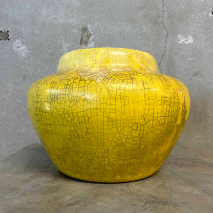 Vintage Mid Century Yellow Ceramic Planter w/ Crackle Glaze