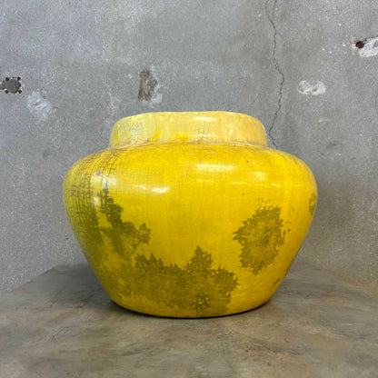 Vintage Mid Century Yellow Ceramic Planter w/ Crackle Glaze