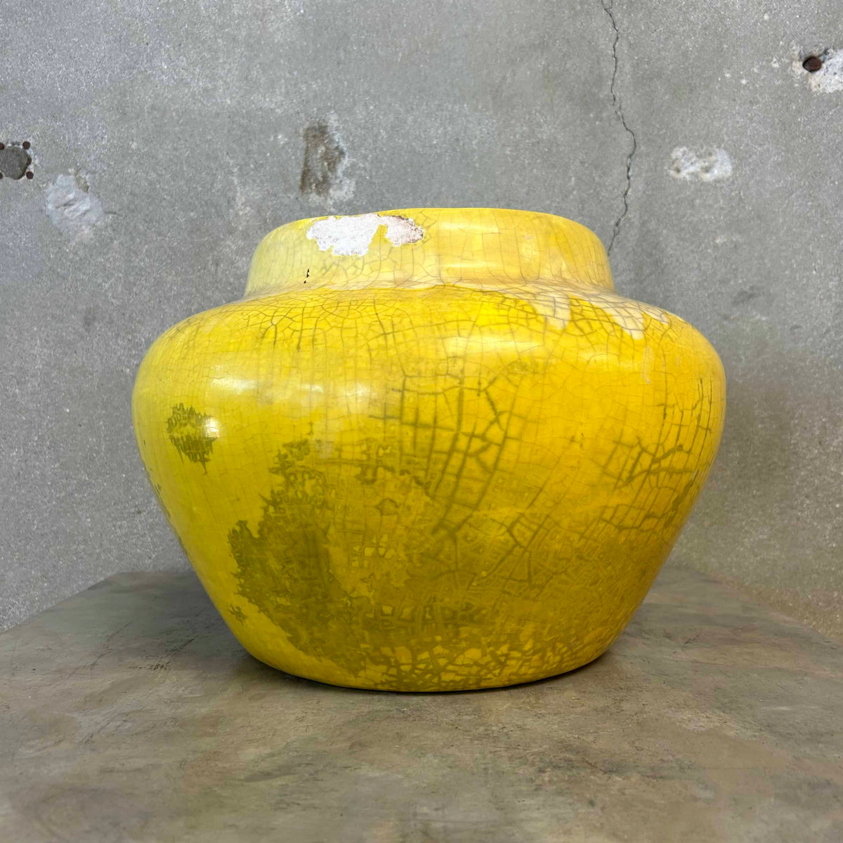Vintage Mid Century Yellow Ceramic Planter w/ Crackle Glaze