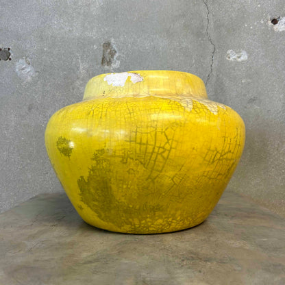 Vintage Mid Century Yellow Ceramic Planter w/ Crackle Glaze