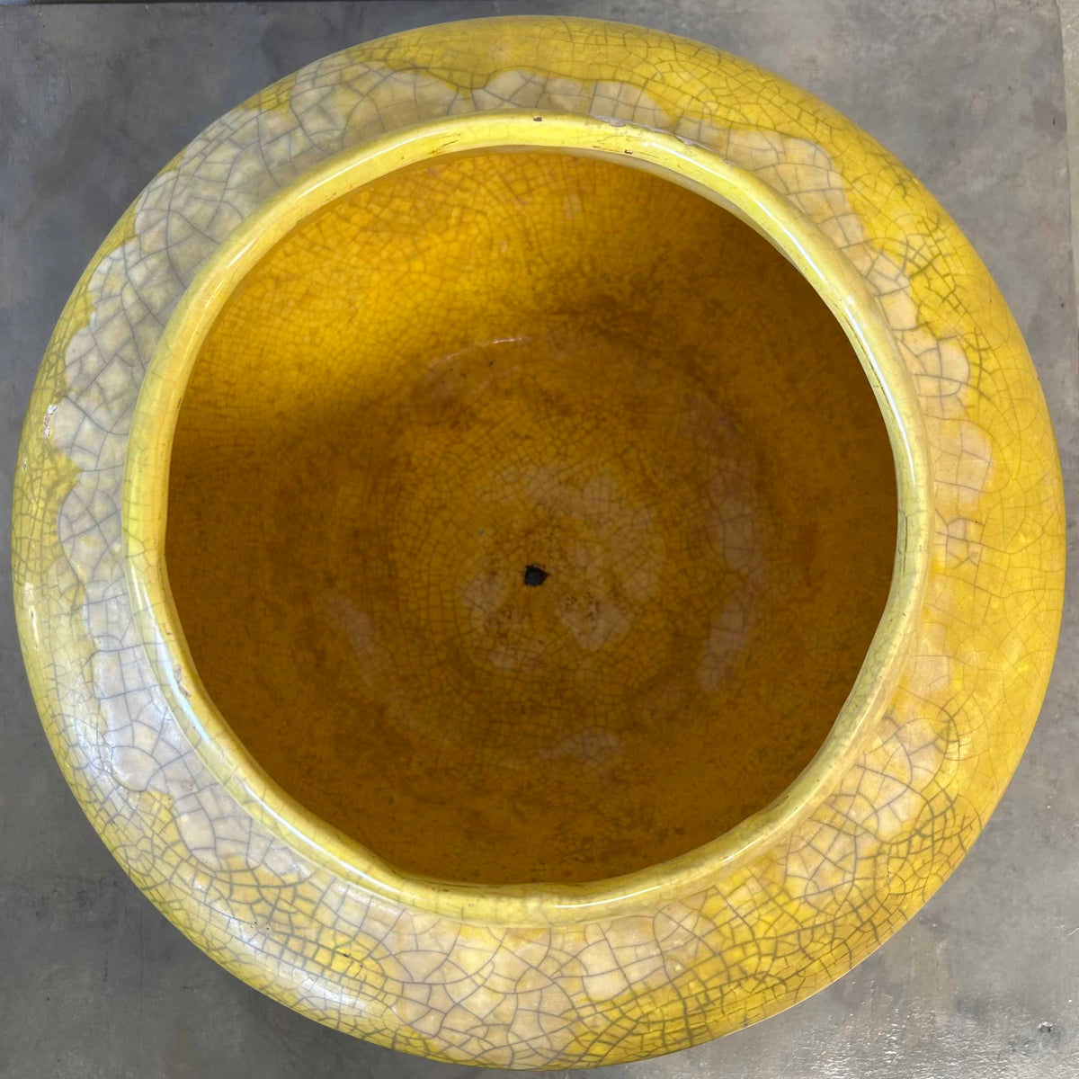Vintage Mid Century Yellow Ceramic Planter w/ Crackle Glaze