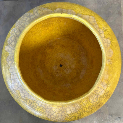 Vintage Mid Century Yellow Ceramic Planter w/ Crackle Glaze