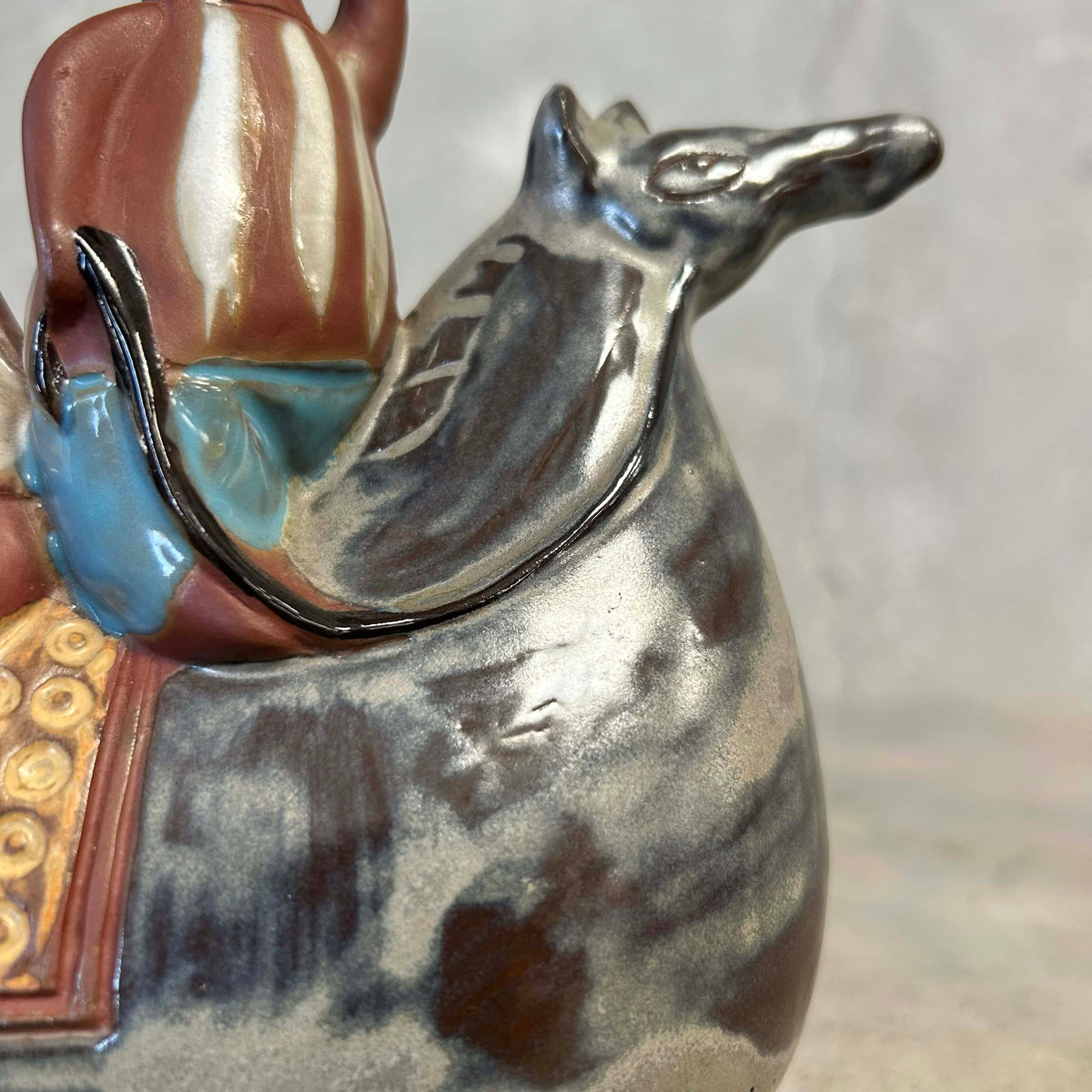 Japanese Ceramic Vase w/ Horse & Figures