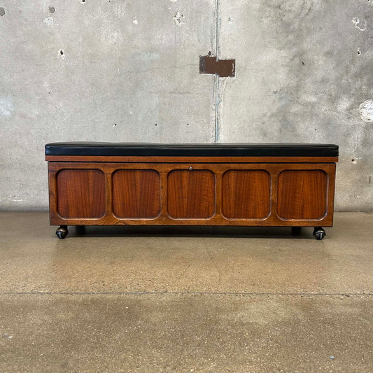 Mid Century Modern Lane Cedar Walnut Hope Chest Bench - Upholstery Tufted