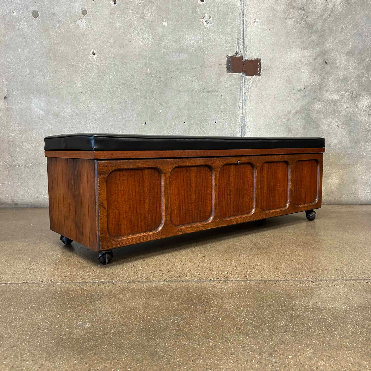 Mid Century Modern Lane Cedar Walnut Hope Chest Bench - Upholstery Tufted