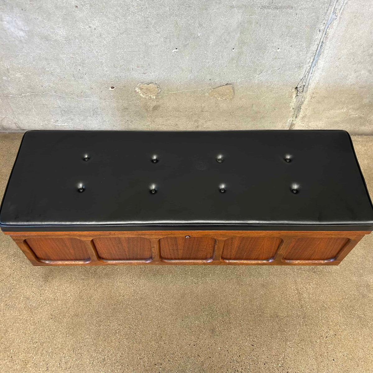 Mid Century Modern Lane Cedar Walnut Hope Chest Bench - Upholstery Tufted