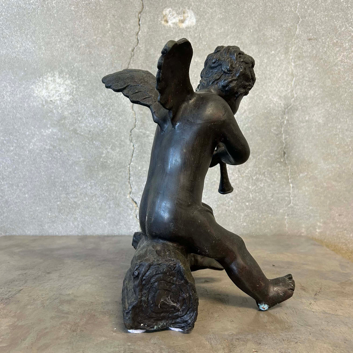 Bronze Vintage Cherub Angel Playing the Flute #1