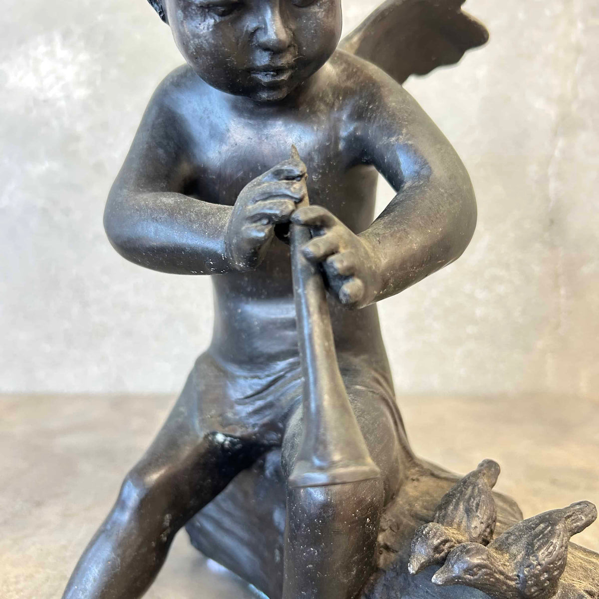 Bronze Vintage Cherub Angel Playing the Flute #1
