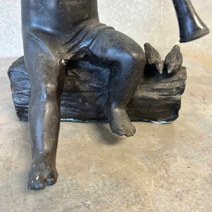 Bronze Vintage Cherub Angel Playing the Flute #1