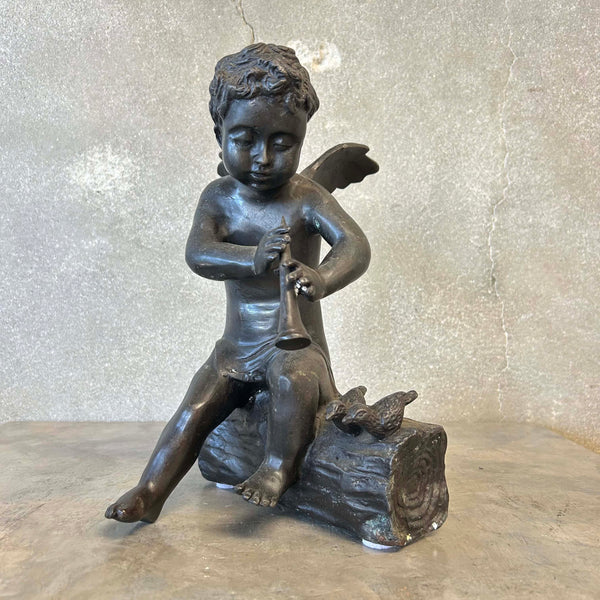 Bronze Vintage Cherub Angel Playing the Flute #2