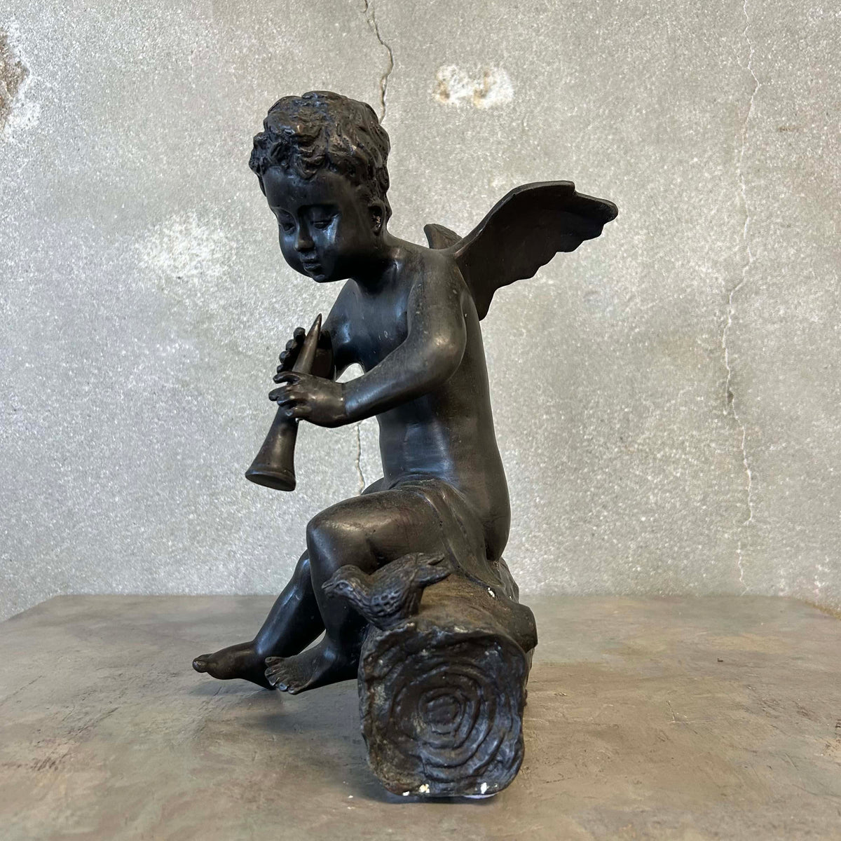 Bronze Vintage Cherub Angel Playing the Flute #2
