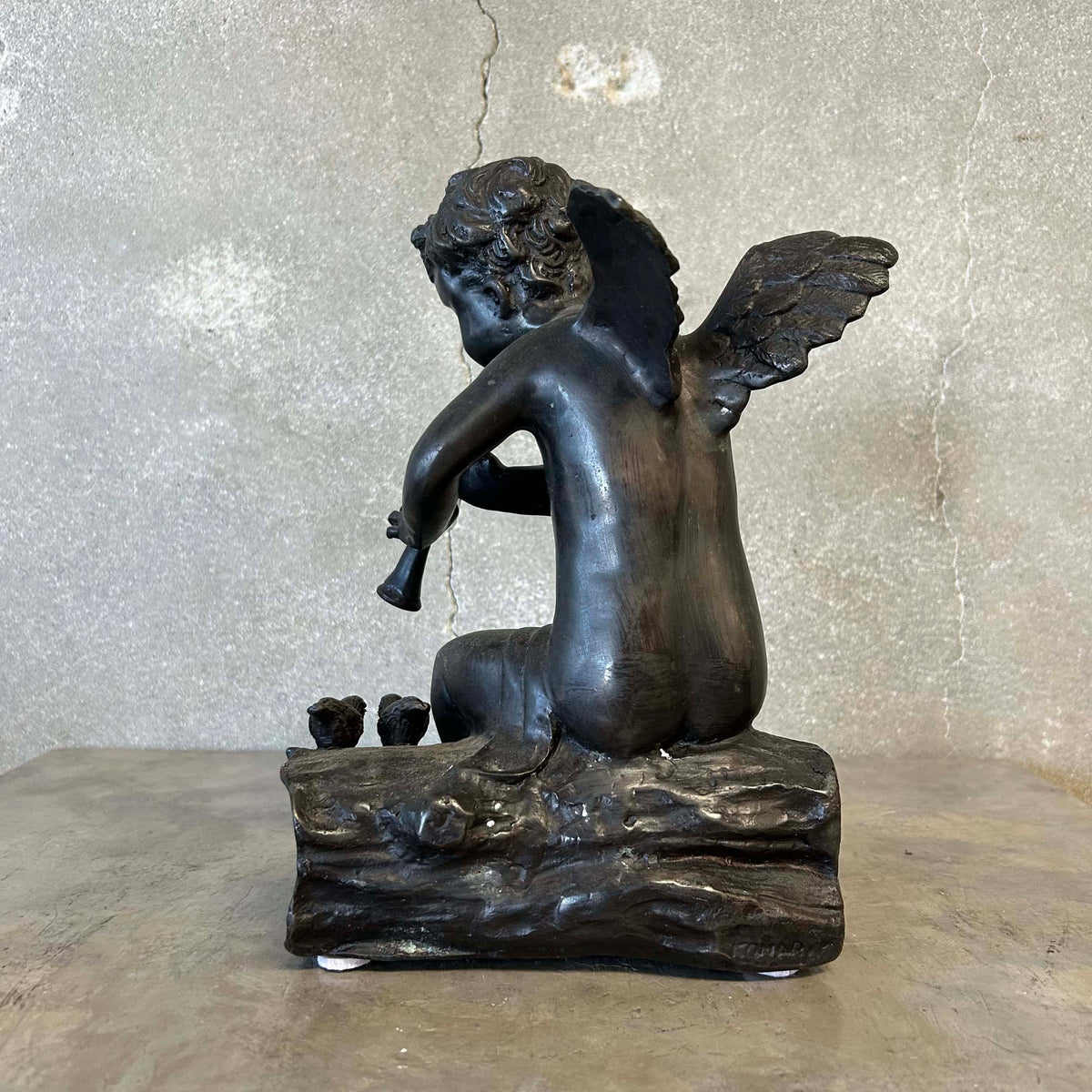 Bronze Vintage Cherub Angel Playing the Flute #2