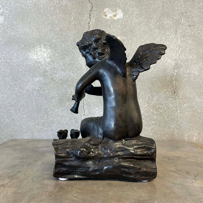 Bronze Vintage Cherub Angel Playing the Flute #2