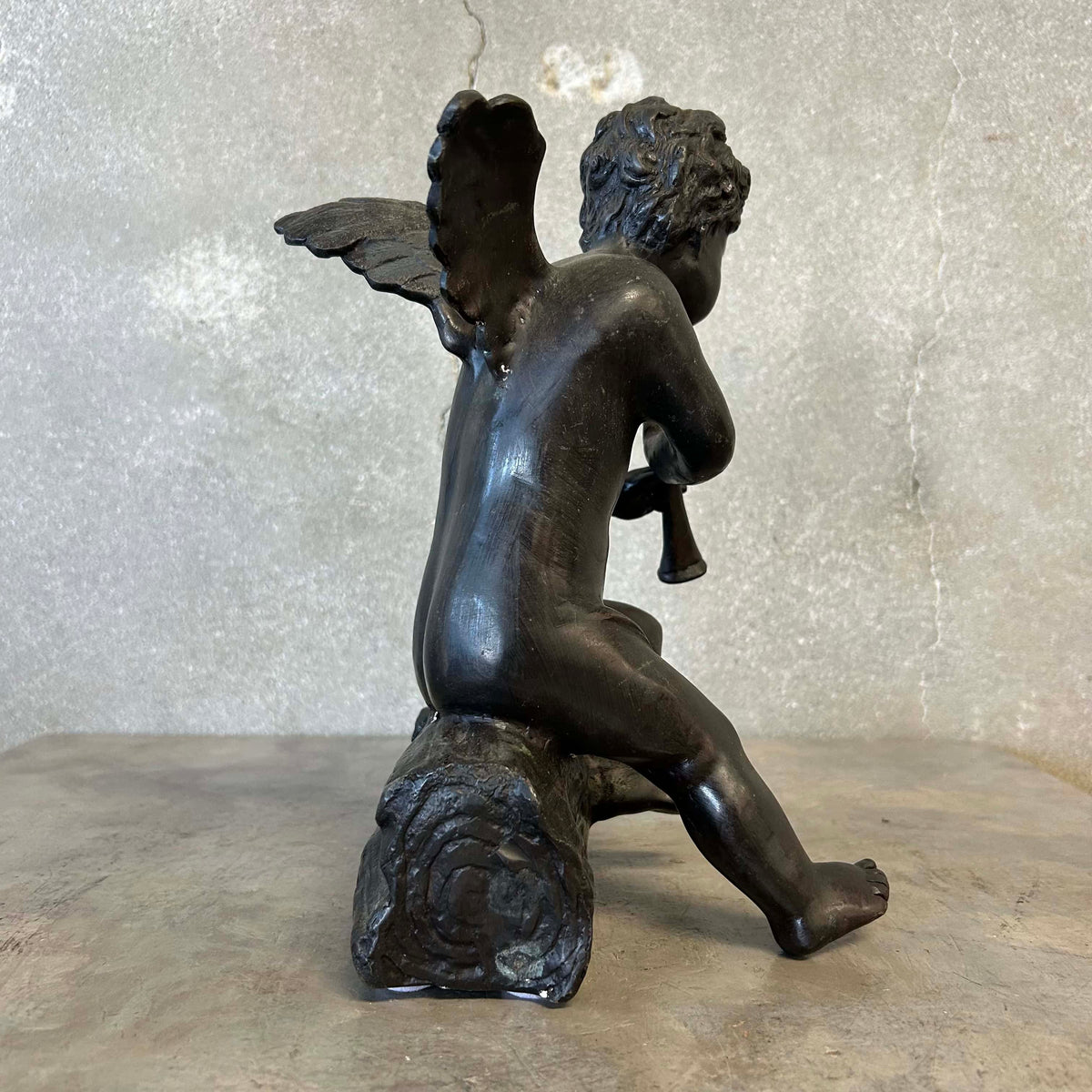 Bronze Vintage Cherub Angel Playing the Flute #2