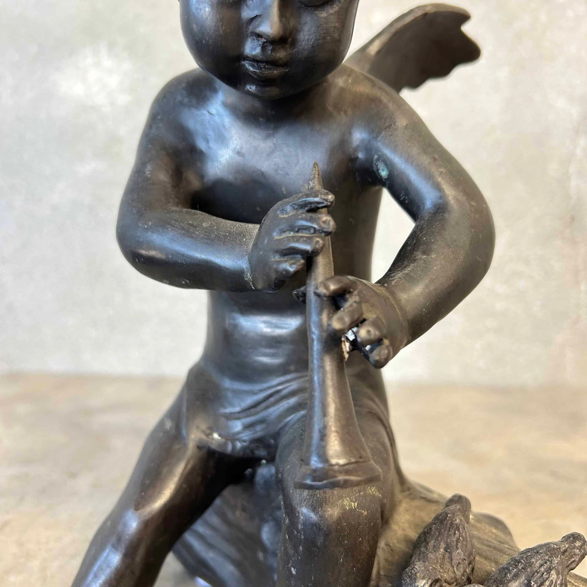 Bronze Vintage Cherub Angel Playing the Flute #2