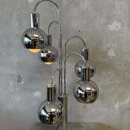 Mid Century Modern Vintage Chrome Waterfall Sonneman Orb 5 Light Table Lamp