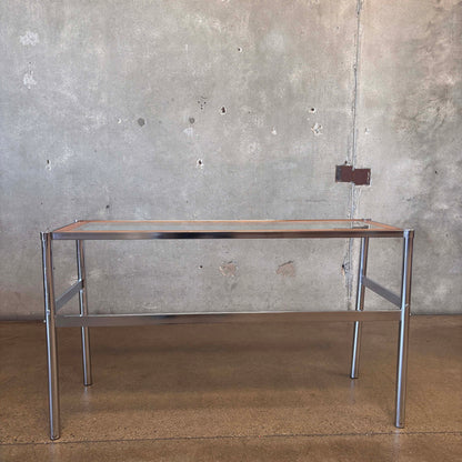 Vintage 1970's Chrome Oak Bar/Table With 2 Bar Stools New Upholstery