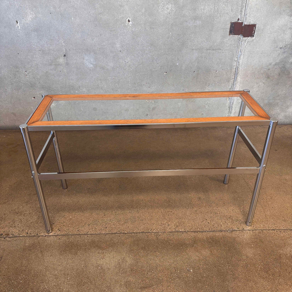Vintage 1970's Chrome Oak Bar/Table With 2 Bar Stools New Upholstery