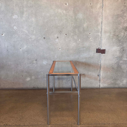 Vintage 1970's Chrome Oak Bar/Table With 2 Bar Stools New Upholstery