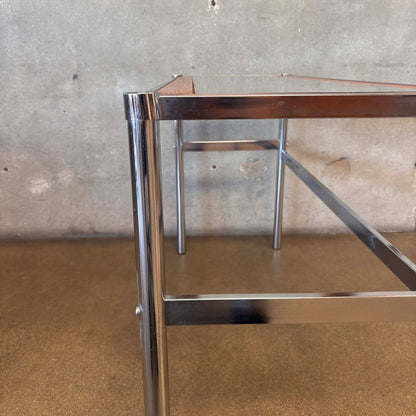 Vintage 1970's Chrome Oak Bar/Table With 2 Bar Stools New Upholstery
