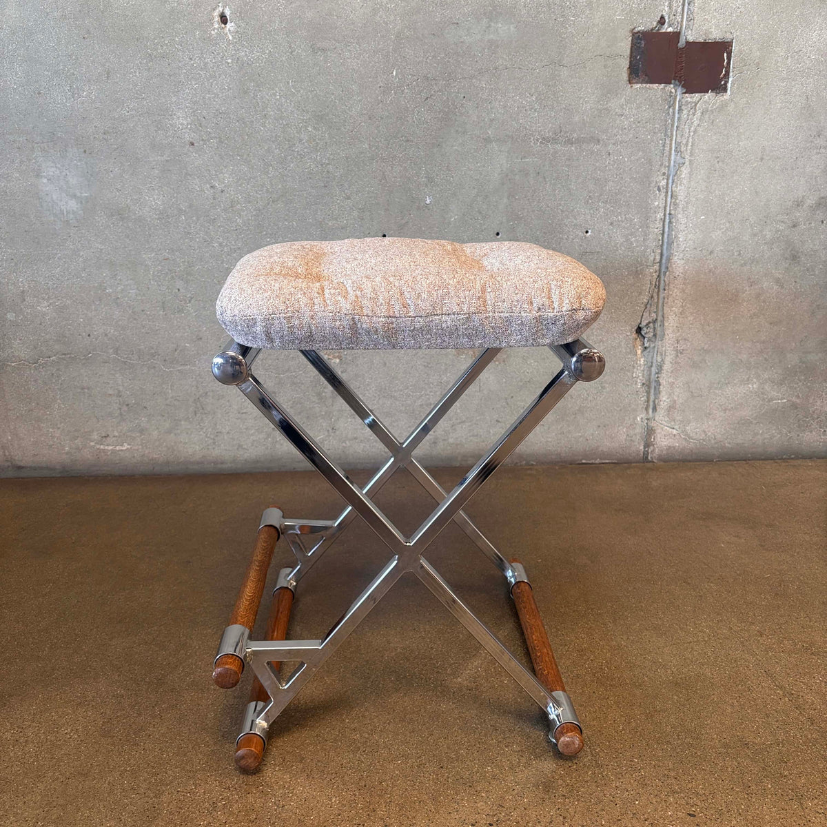Vintage 1970's Chrome Oak Bar/Table With 2 Bar Stools New Upholstery