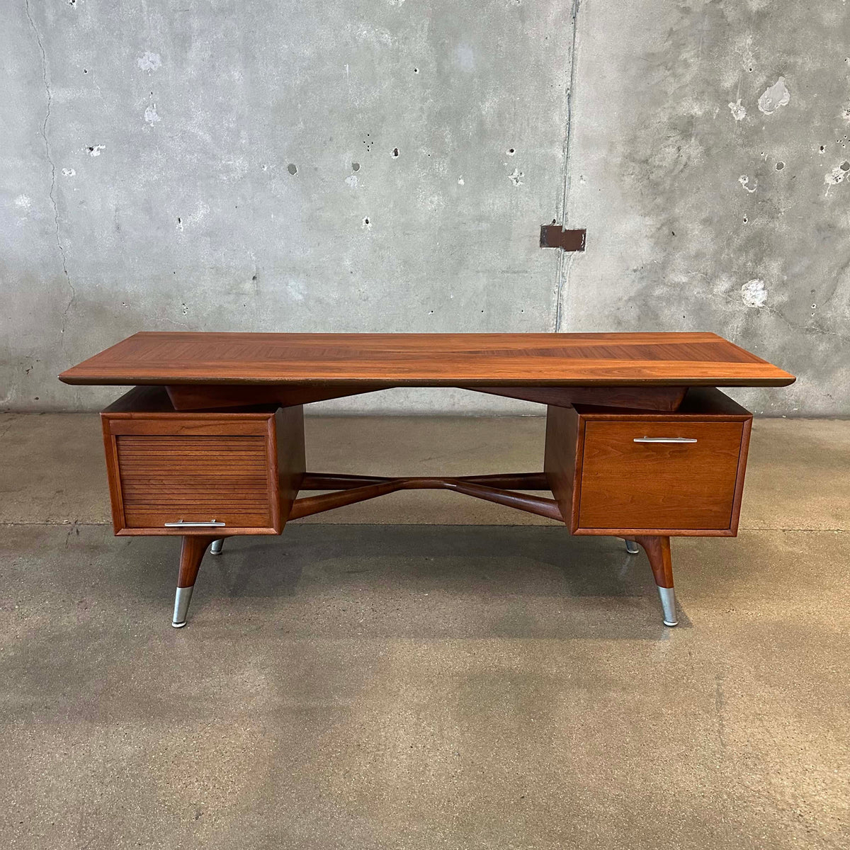 Mid Century Modern Walnut Alma "Skulptra" Executive Desk