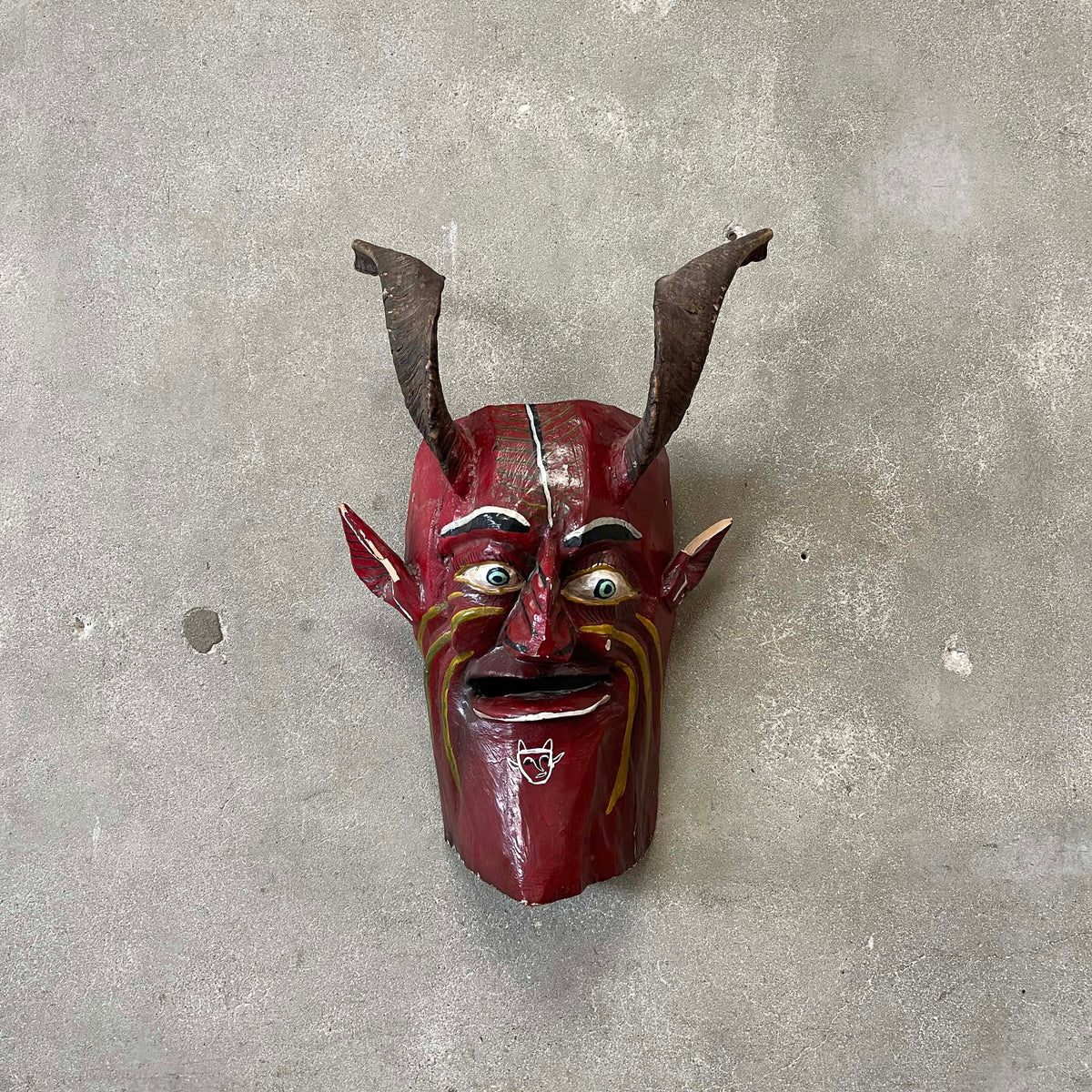 Vintage Hand Carved Wooden Mexican "El Diablo" Folk Art Mask
