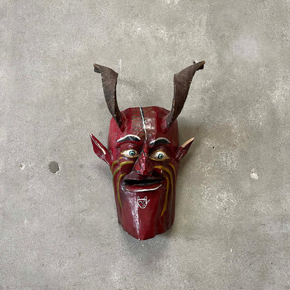 Vintage Hand Carved Wooden Mexican "El Diablo" Folk Art Mask