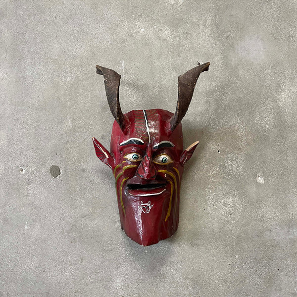 Vintage Hand Carved Wooden Mexican "El Diablo" Folk Art Mask Product Image