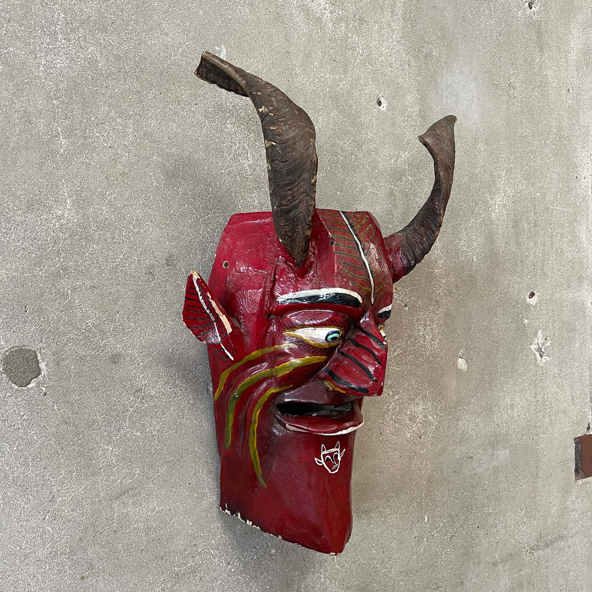 Vintage Hand Carved Wooden Mexican "El Diablo" Folk Art Mask