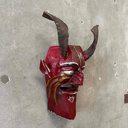 Vintage Hand Carved Wooden Mexican "El Diablo" Folk Art Mask