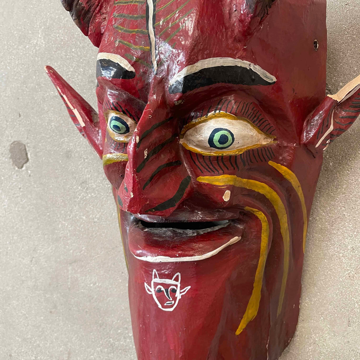 Vintage Hand Carved Wooden Mexican "El Diablo" Folk Art Mask
