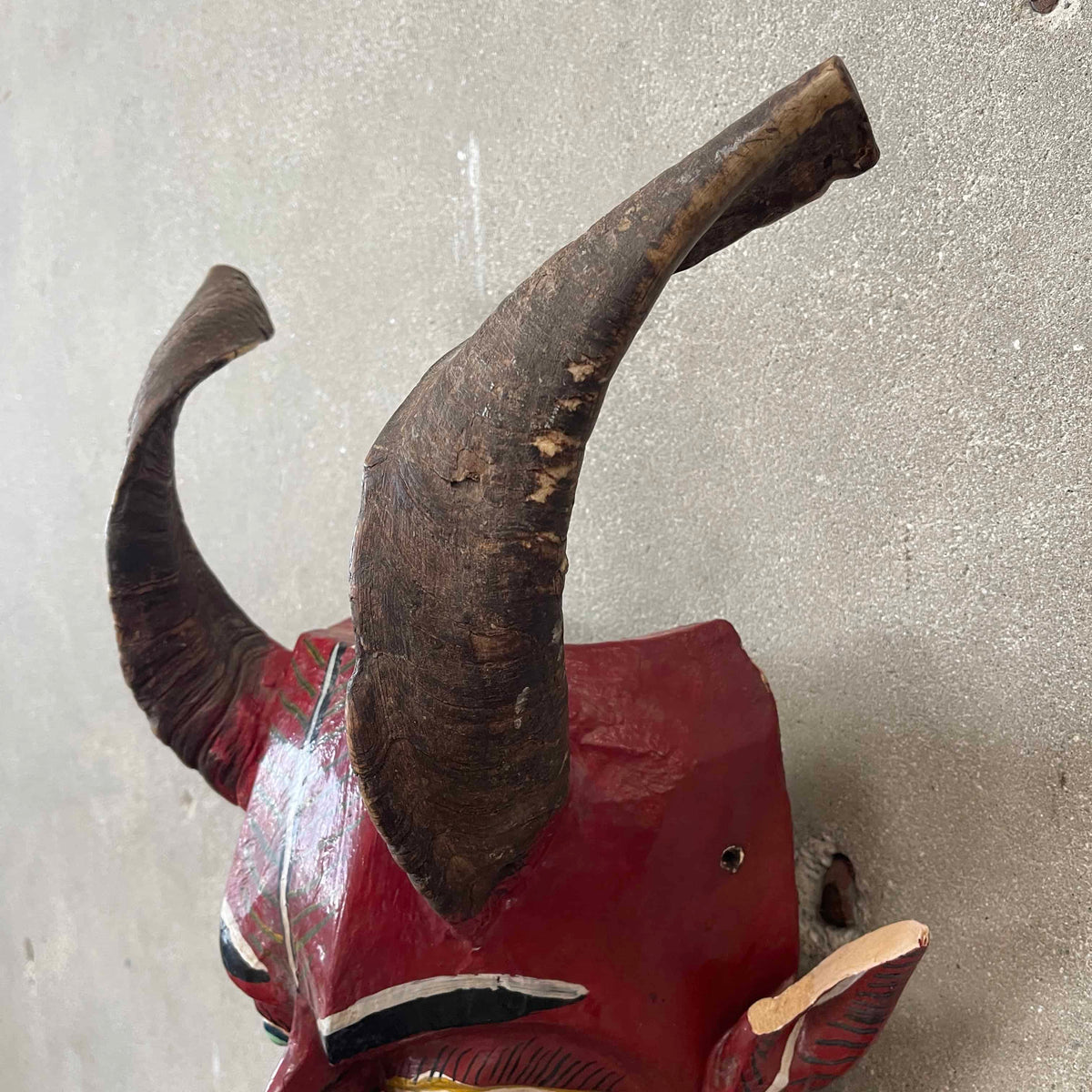 Vintage Hand Carved Wooden Mexican "El Diablo" Folk Art Mask