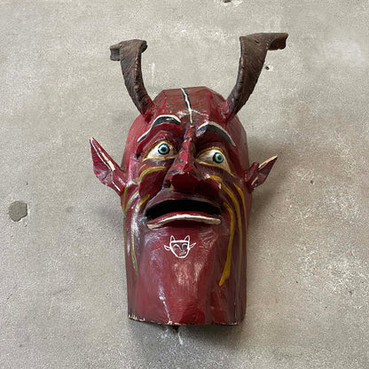 Vintage Hand Carved Wooden Mexican "El Diablo" Folk Art Mask