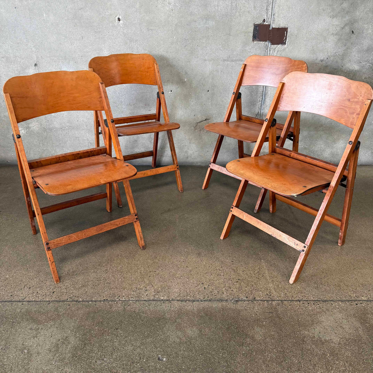 Set of Four 1950s Vintage Art Deco Arts & Crafts Maple Folding Chairs