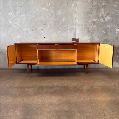 Mid Century Modern Cradenza Teak With Drop Down Compartment Tapered Legs