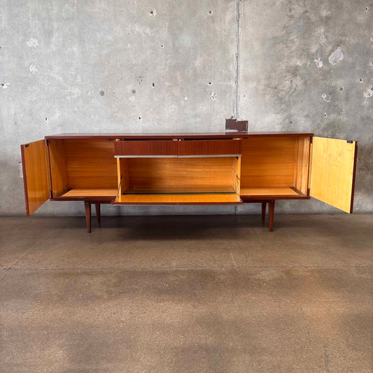 Mid Century Modern Cradenza Teak With Drop Down Compartment Tapered Legs